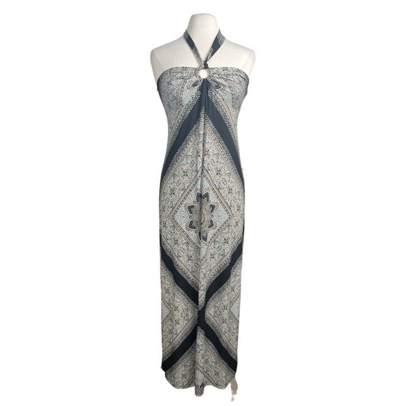St. Tropez West Sexy Bare Shoulder Halter Tie Maxi Dress Mandala Bandana Print - Picture 1 of 5